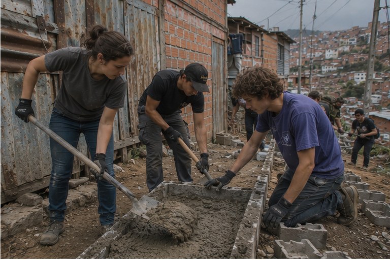 Mixing concrete in Ciudad Bolívar