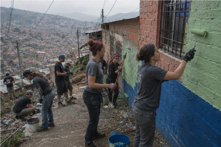 Painting a home in the barrio