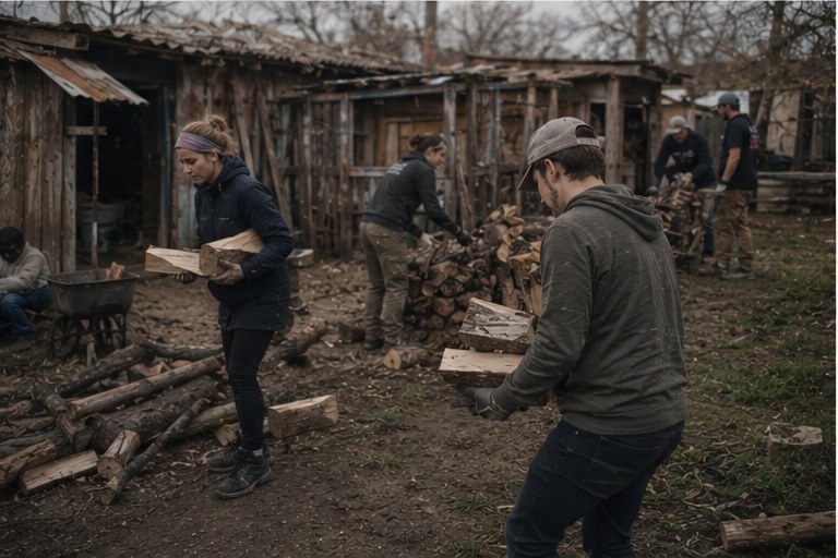 Carrying firewood for the winter