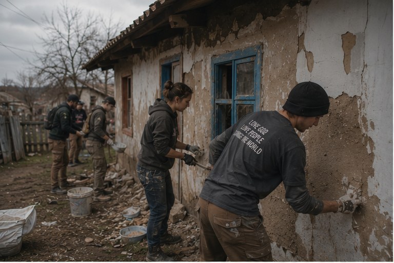 Repairing a village home in Moldova