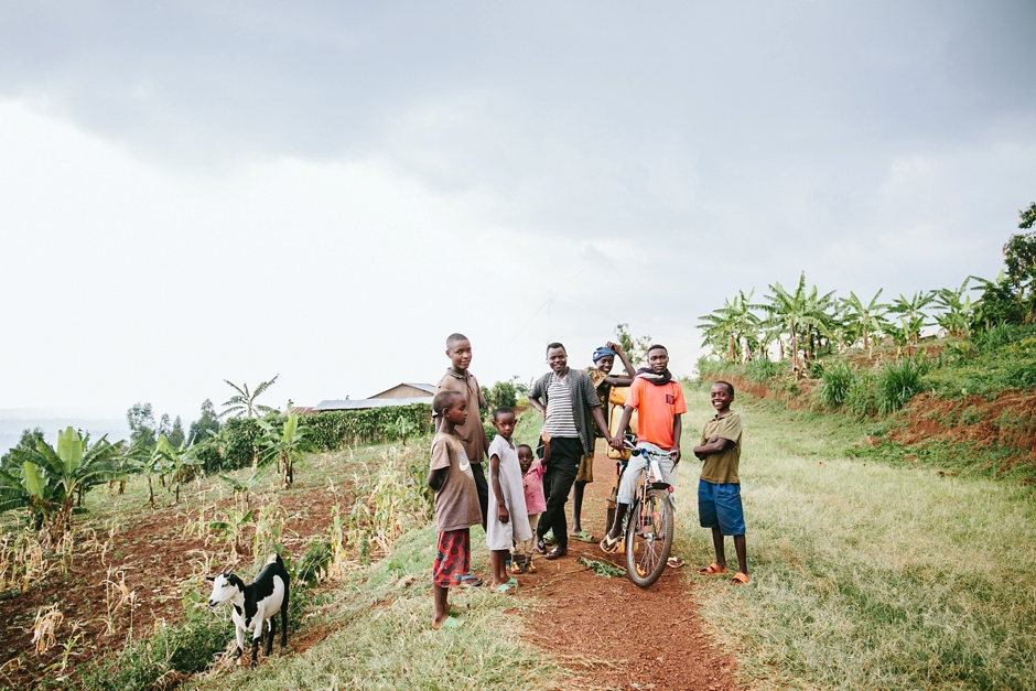 Rwandan children gathered on a hillside